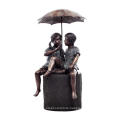 large garden outdoor metal craft bronze boy & girl umbrella fountain